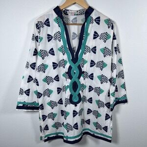 Barbara Gerwit Womens Tunic Top Sz M Resort Beach Coastal Classic Cotton